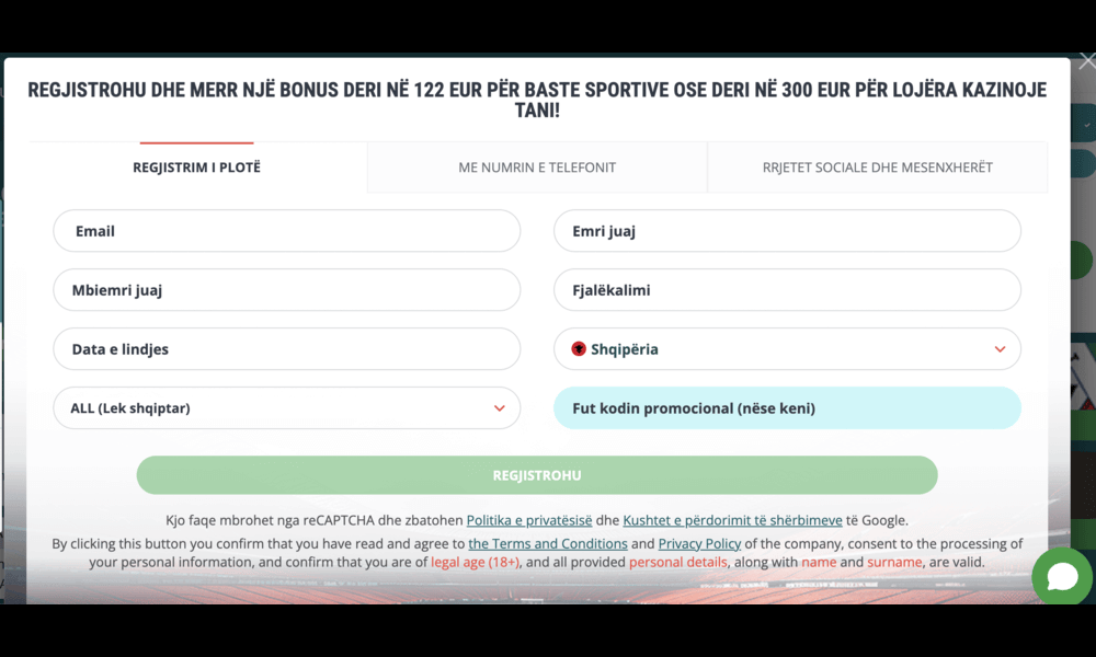 Hapja e një llogarie në 22Bet 