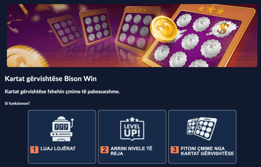Kartat gërvishtëse të Bison Win Casino